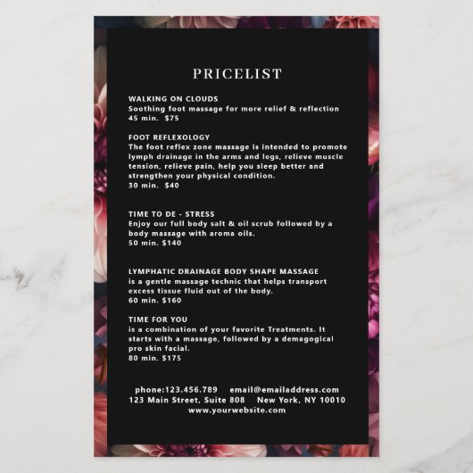 Modern Flower Salon Pricelist Flyer (Achterkant)
