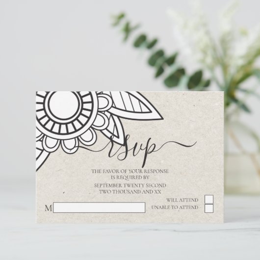 Modern Flower Typography RSVP Wedding Kaart (Staand voorkant)