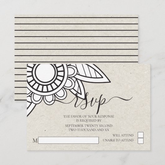 Modern Flower Typography RSVP Wedding Kaart (Voorkant / Achterkant)