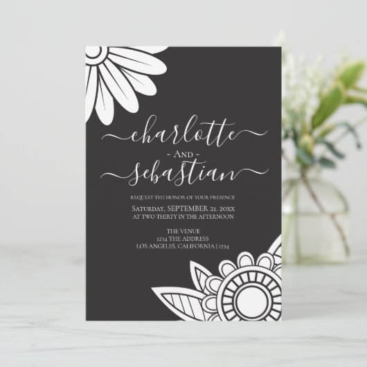 Modern Flower Typography Style Wedding Invitation Save The Date (Staand voorkant)