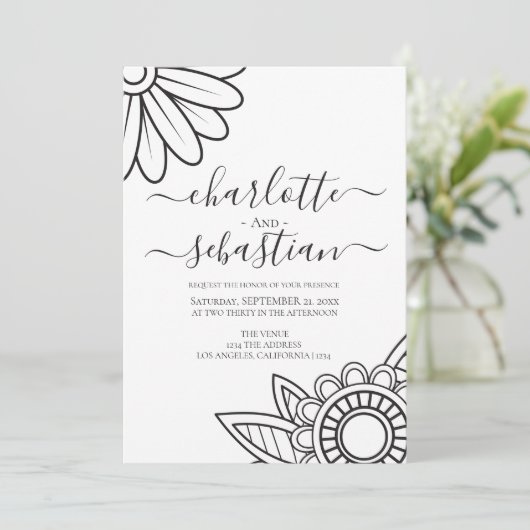 Modern Flower Typography Style Wedding Invitation Save The Date (Staand voorkant)