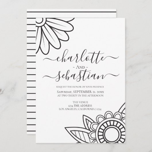 Modern Flower Typography Style Wedding Invitation Save The Date (Voorkant / Achterkant)