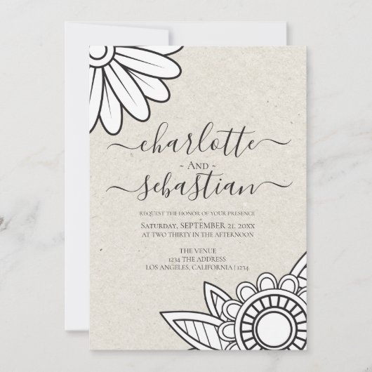 Modern Flower Typography Style Wedding Kaart (Voorkant)