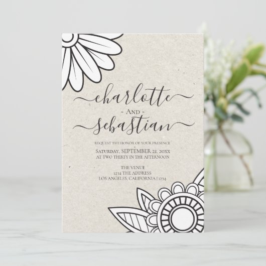 Modern Flower Typography Style Wedding Kaart (Staand voorkant)
