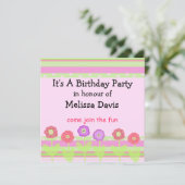 Modern Flowers and Stripes Birthday Invitation Kaart (Staand voorkant)