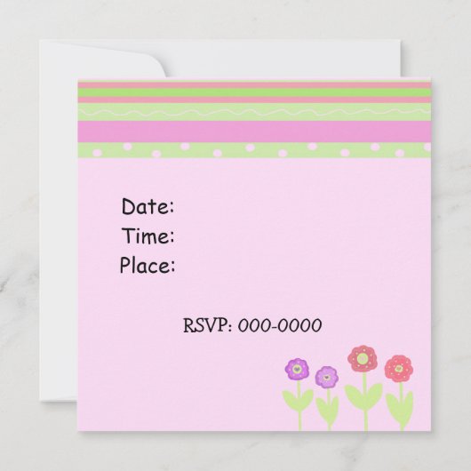 Modern Flowers and Stripes Birthday Invitation Kaart (Achterkant)