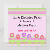 Modern Flowers and Stripes Birthday Invitation Kaart (Voorkant)