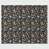 Modern Flowers Black Oranje Blue Botanical Floral Cadeaupapier (Vlak)
