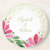 Modern Flowers Bloom Waterverf Roze Glitter Zandsteen Onderzetter (Voorkant)