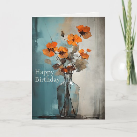 Modern Flowers en Vaas Happy Birthday Kaart (Voorkant)