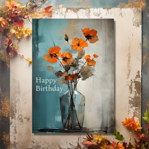  Modern Flowers en Vaas Happy Birthday Kaart
