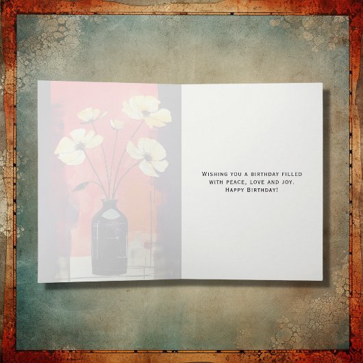  Modern Flowers en Vaas Happy Birthday Kaart