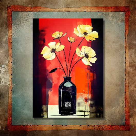  Modern Flowers en Vaas Happy Birthday Kaart