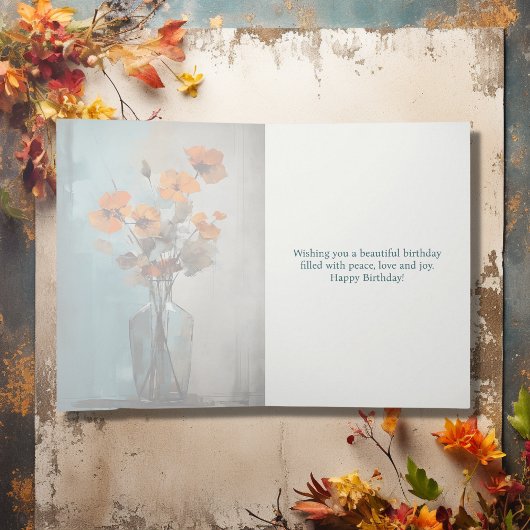  Modern Flowers en Vaas Happy Birthday Kaart