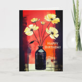  Modern Flowers en Vaas Happy Birthday Kaart (Voorkant)