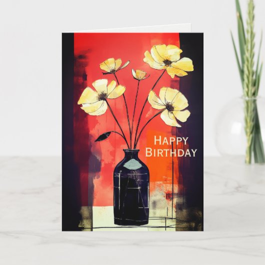  Modern Flowers en Vaas Happy Birthday Kaart (Voorkant)