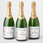 Modern Flowers Feathers Wedding Wine Bottle Label Sparkling Wijnetiket (Flessen)