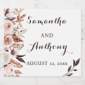 Modern Flowers Feathers Wedding Wine Bottle Label Sparkling Wijnetiket (Enkel label)