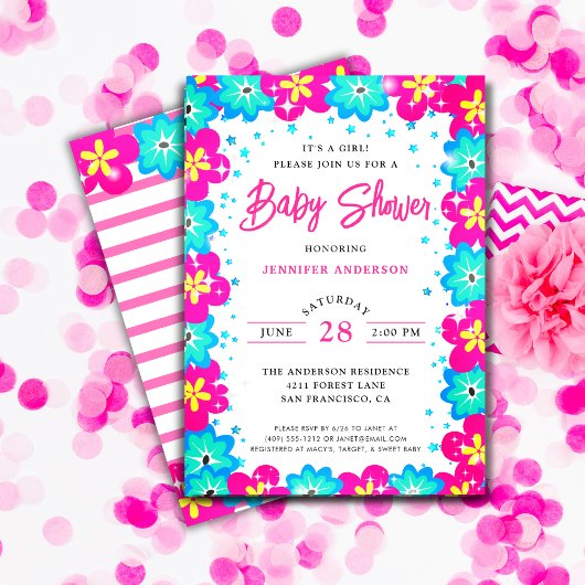 Modern Flowers Het is een Meisje Baby shower Kaart