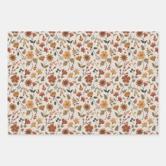 Modern Flowers Leaf Print Gold Rust Celebrate Inpakpapier Vel (Voorkant)