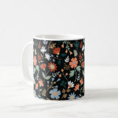Modern Flowers Leaves Black Oranje Blue Floral Koffiemok (Voorkant links)