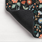 Modern Flowers Leaves Black Oranje Blue Floral Muismat (Hoek)