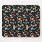 Modern Flowers Leaves Black Oranje Blue Floral Muismat (Voorkant)