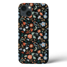 Modern Flowers Leaves Black Oranje Blue Girly Hoes