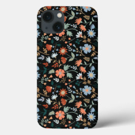 Modern Flowers Leaves Black Oranje Blue Girly Hoes
