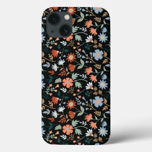 Modern Flowers Leaves Black Oranje Blue Girly Hoes (Achterkant)