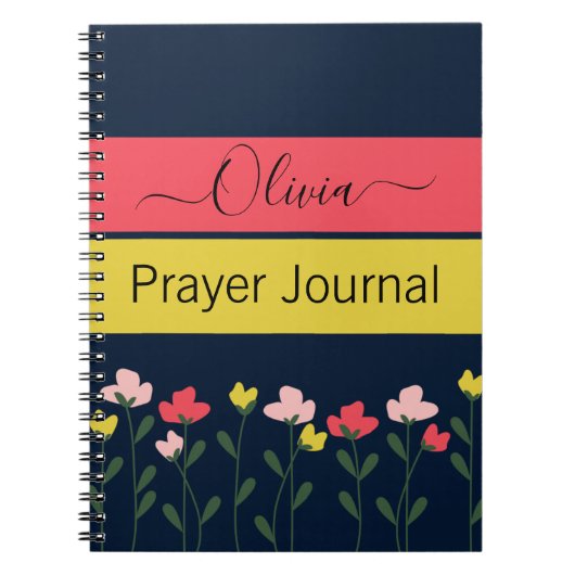 Modern Flowers Navy Blue Prayer Journal Notitieboek (Voorkant)