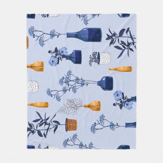 Modern Flowers Vaas Monotone Fleece Deken (Voorkant)