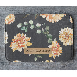 Modern Flowers Yellow & Kraft gepersonaliseerd Badmat