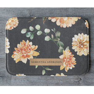 Modern Flowers Yellow & Kraft gepersonaliseerd Badmat