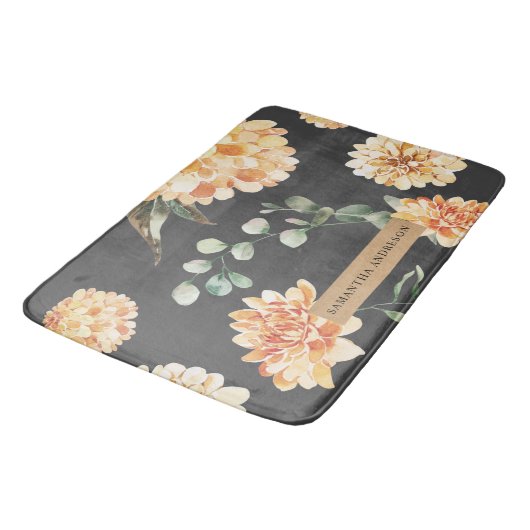 Modern Flowers Yellow & Kraft gepersonaliseerd Badmat (Gekanteld)