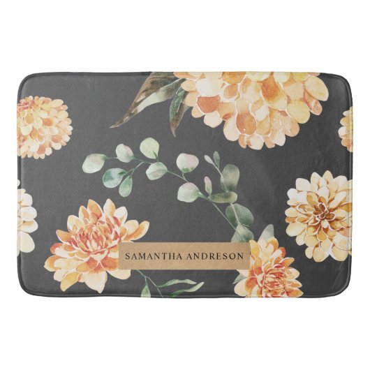 Modern Flowers Yellow & Kraft gepersonaliseerd Badmat (Voorkant)