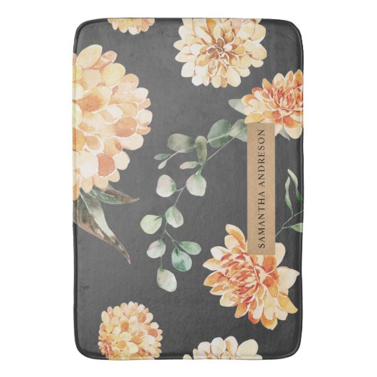 Modern Flowers Yellow & Kraft gepersonaliseerd Badmat (Voorkant Verticaal)