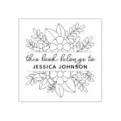 Modern Flowery Custom Name Library Book Rubberstempel (Afrduk)