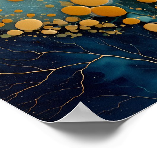Modern Fluid Abstract Teal Gold Bubbles & Veins Poster (Hoek)