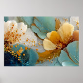 Modern Fluid Abstract Teal Gold Bubbles & Veins Poster (Voorkant)
