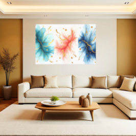 Modern Fluid Ink Swirls in Gold Abstract Canvas Afdruk