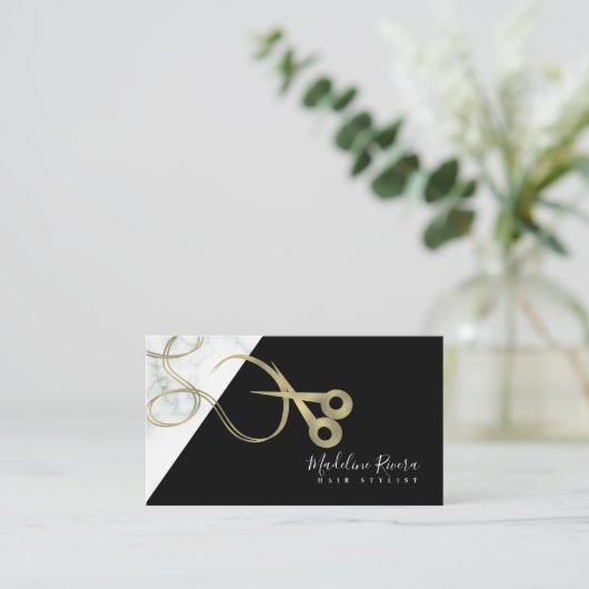 Modern Foil Marble Monochrome Hair Stylist Salon B Visitekaartje (Staand voorkant)
