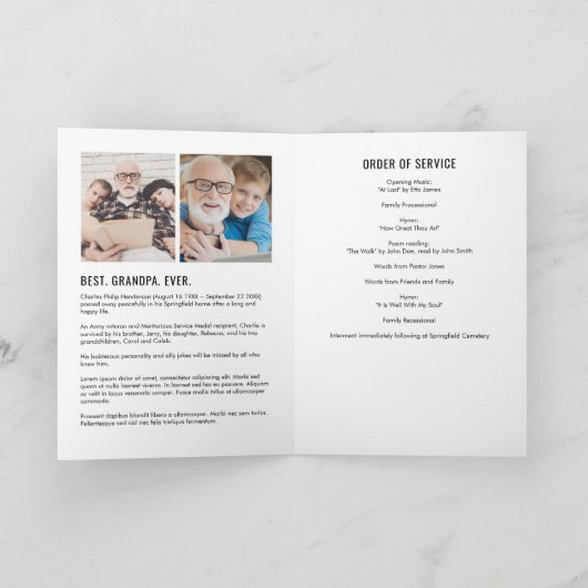Modern Folded 15-foto Memorial/Funeral Programme Programma (Binnen)