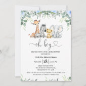 Modern Foliage Blue Floral Safari Baby shower Kaart (Voorkant)