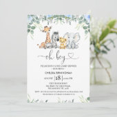 Modern Foliage Blue Floral Safari Baby shower Kaart (Staand voorkant)