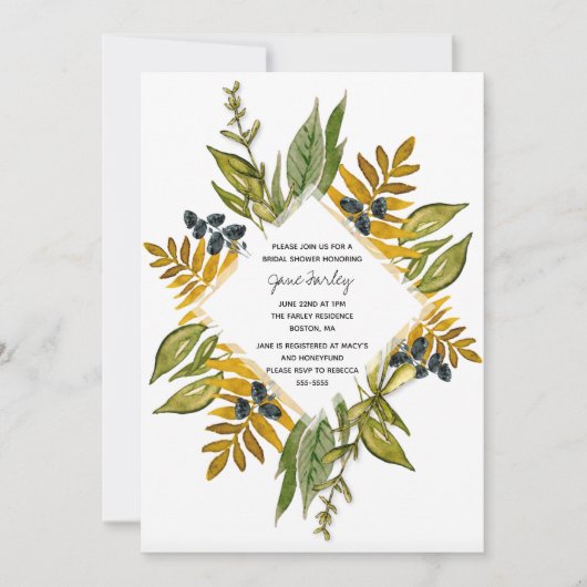 Modern Foliage Bridal Shower Invitation Kaart (Voorkant)