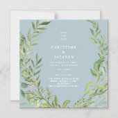 Modern Foliage Dusty Blue Wedding Save the Date Magnetische Uitnodiging (Voorkant)