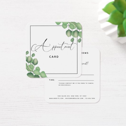 Modern Foliage Greenery Botanical Appointment Card Vierkante Visitekaartjes (Bureau)