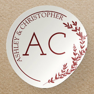 Modern Foliage Lijst Crimson Red Wedding Ronde Sticker