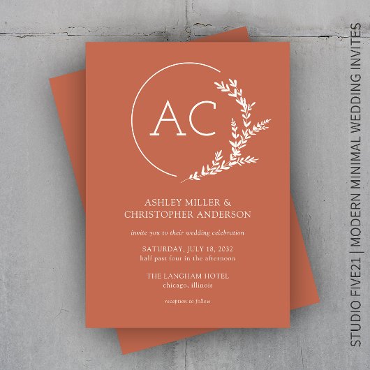 Modern Foliage Lijst Koper Rood Huwelijk Kaart